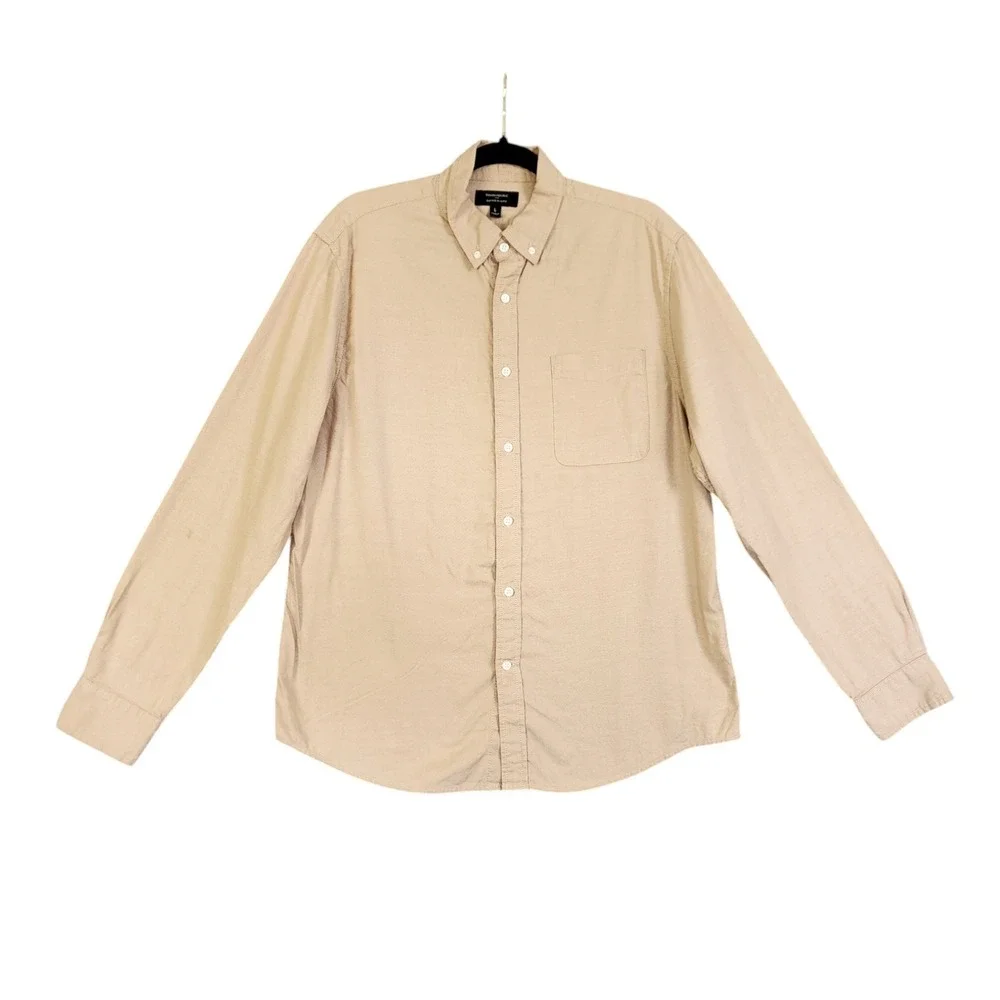 Banana Republic Factory Mens Oxford Slim Fit Button Down Shirt‎ Size Large Tan